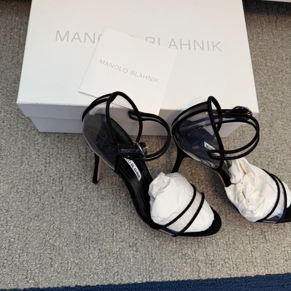 Manolo Blahnik Fersen 105 Suede & Vinyl Sandal, Black Size 38 - Picture 10 of 10